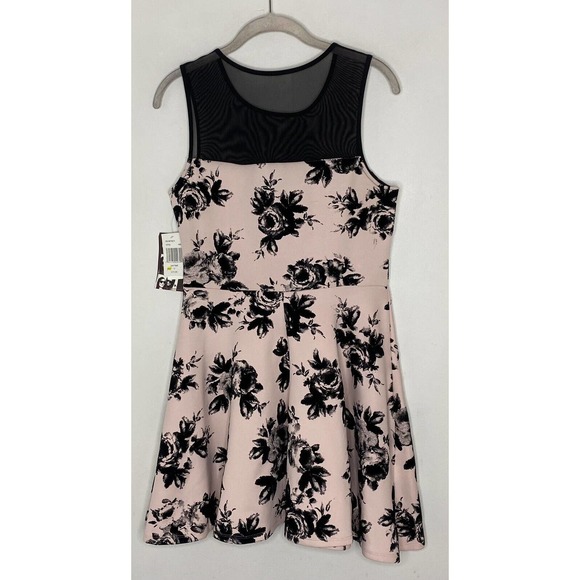 Trixxi Pink And Black Floral Formal Flare Dress Juniors Size Large New - Picture 5 of 5